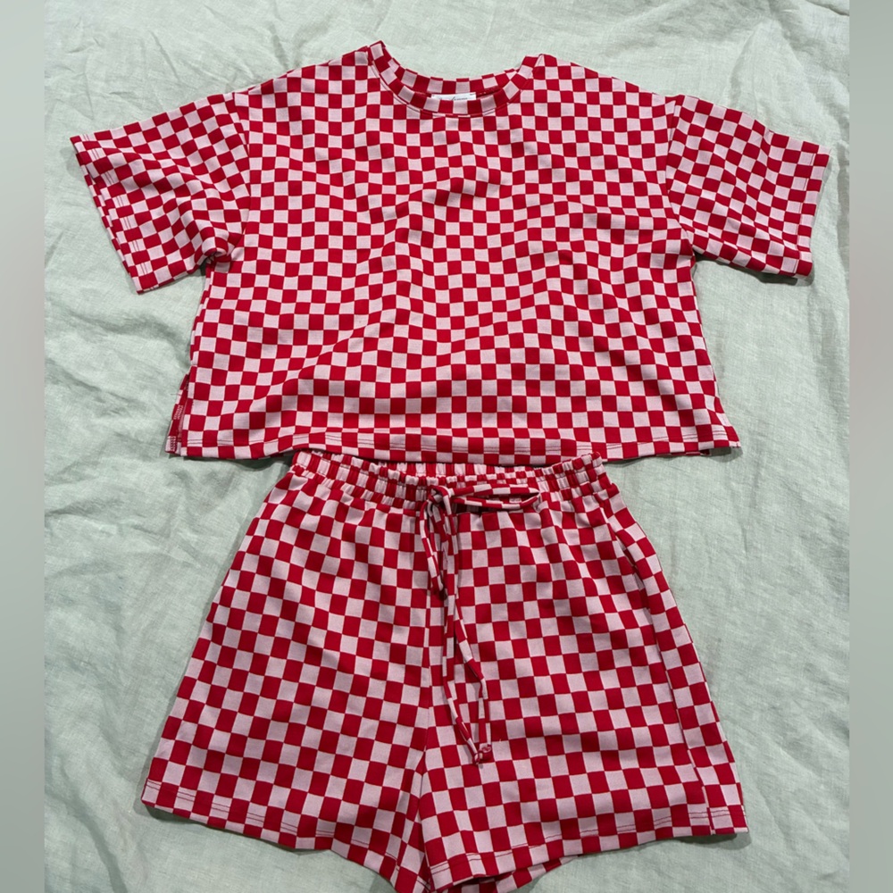 Ces Femme Red and White Checkered Set
